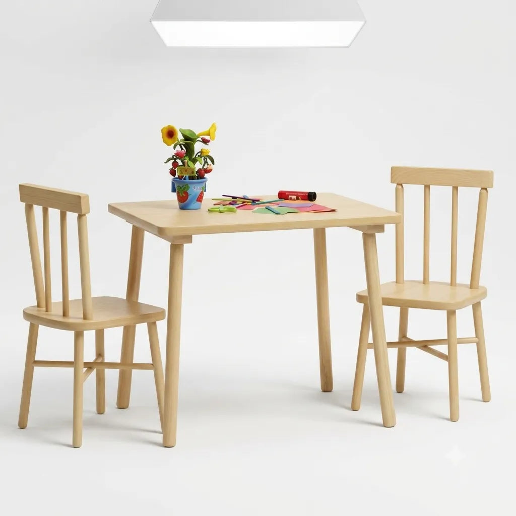 Toddler and children maple wooden daycare table and chairs set