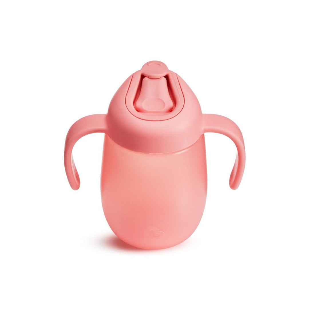 Pink baby sippy cup with handles and spill-proof lid, ideal for toddlers and kids