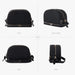 Black quilted diaper bag shown from front, side, and back with gold zippers and adjustable strap