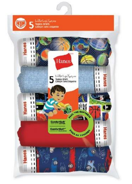 Lot de 5 slips Hanes en coton pour petits garçons, tailles 2/3T à 4T