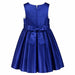 Navy blue party dress for girls with a bow on the back, shown from the rear on a plain background.