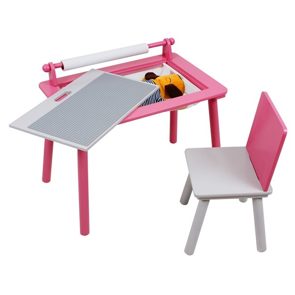 Danawares Pink and White Rectangular Kid's Play Table with One Chair