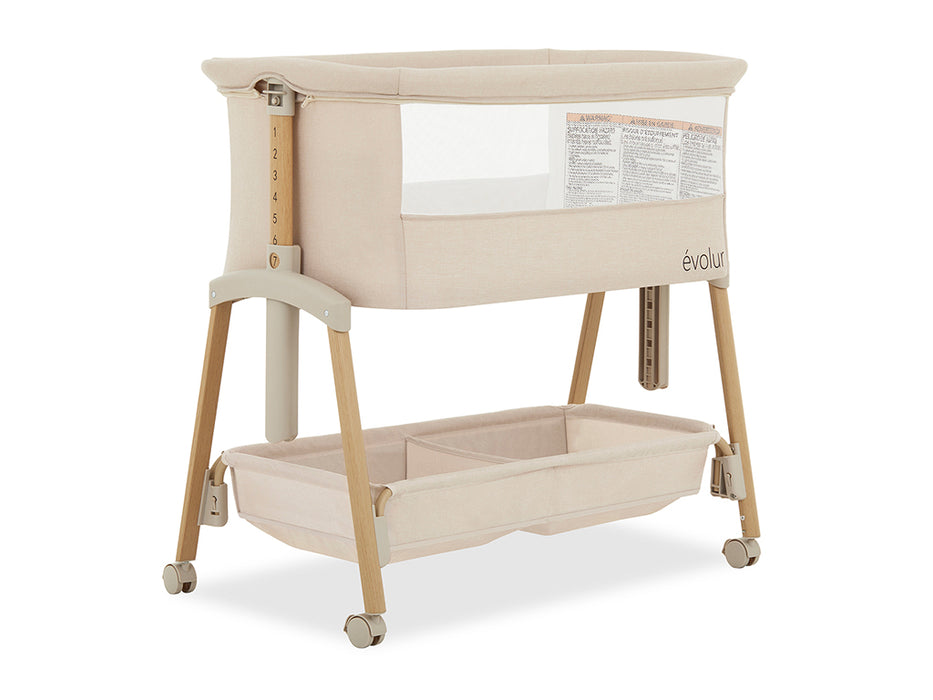 Evolur Lullaby Portable Bassinet with Wheels – Beige lifestyle