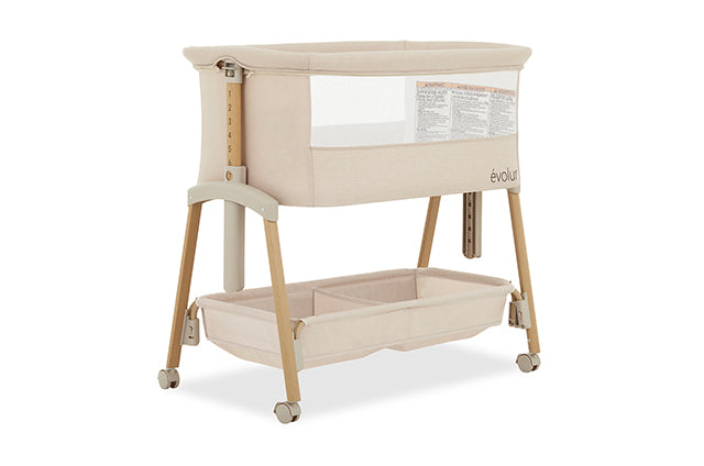 Evolur Lullaby Portable Bassinet with Wheels – Beige lifestyle