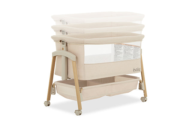 Evolur Lullaby Portable Bassinet with Wheels – Beige lifestyle