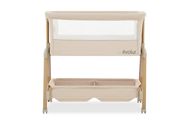 Evolur Lullaby Portable Bassinet with Wheels – Beige lifestyle