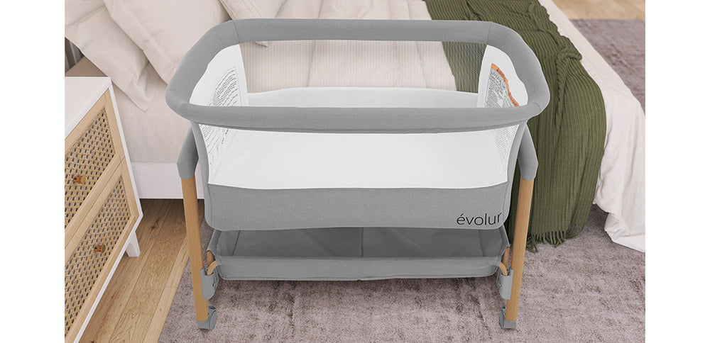Evolur Lullaby Portable Bassinet with Wheels – Light Grey lifestyle