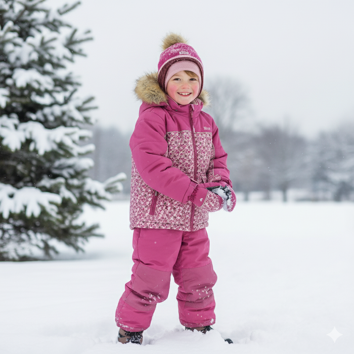 Combinaison d’hiver 2 pièces pour fille Blizz avec accessoires – Motif floral rose (Tailles 2 à 16)