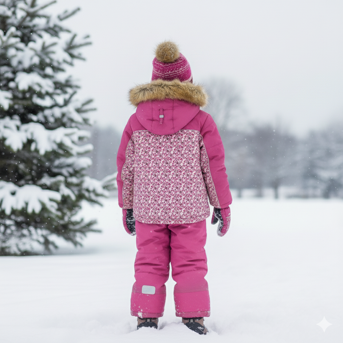 Combinaison d’hiver 2 pièces pour fille Blizz avec accessoires – Motif floral rose (Tailles 2 à 16)