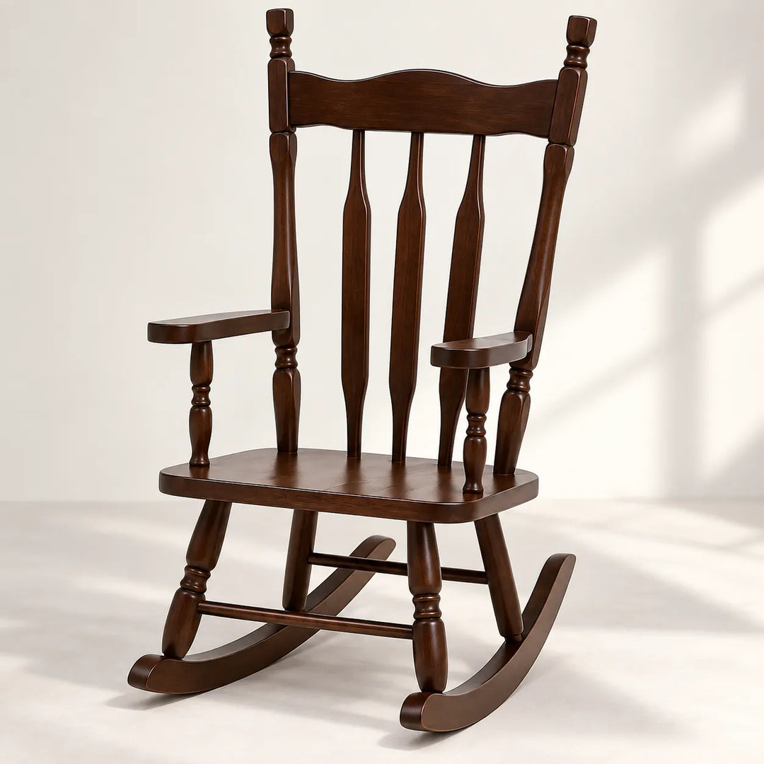 Solid wood kids espresso roking chair in a room - Goldtex