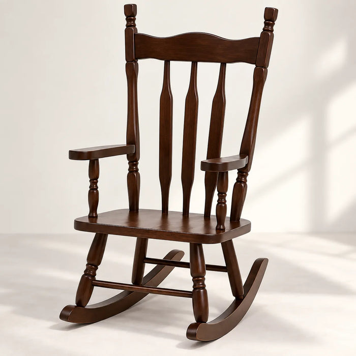 Solid wood kids espresso roking chair in a room - Goldtex