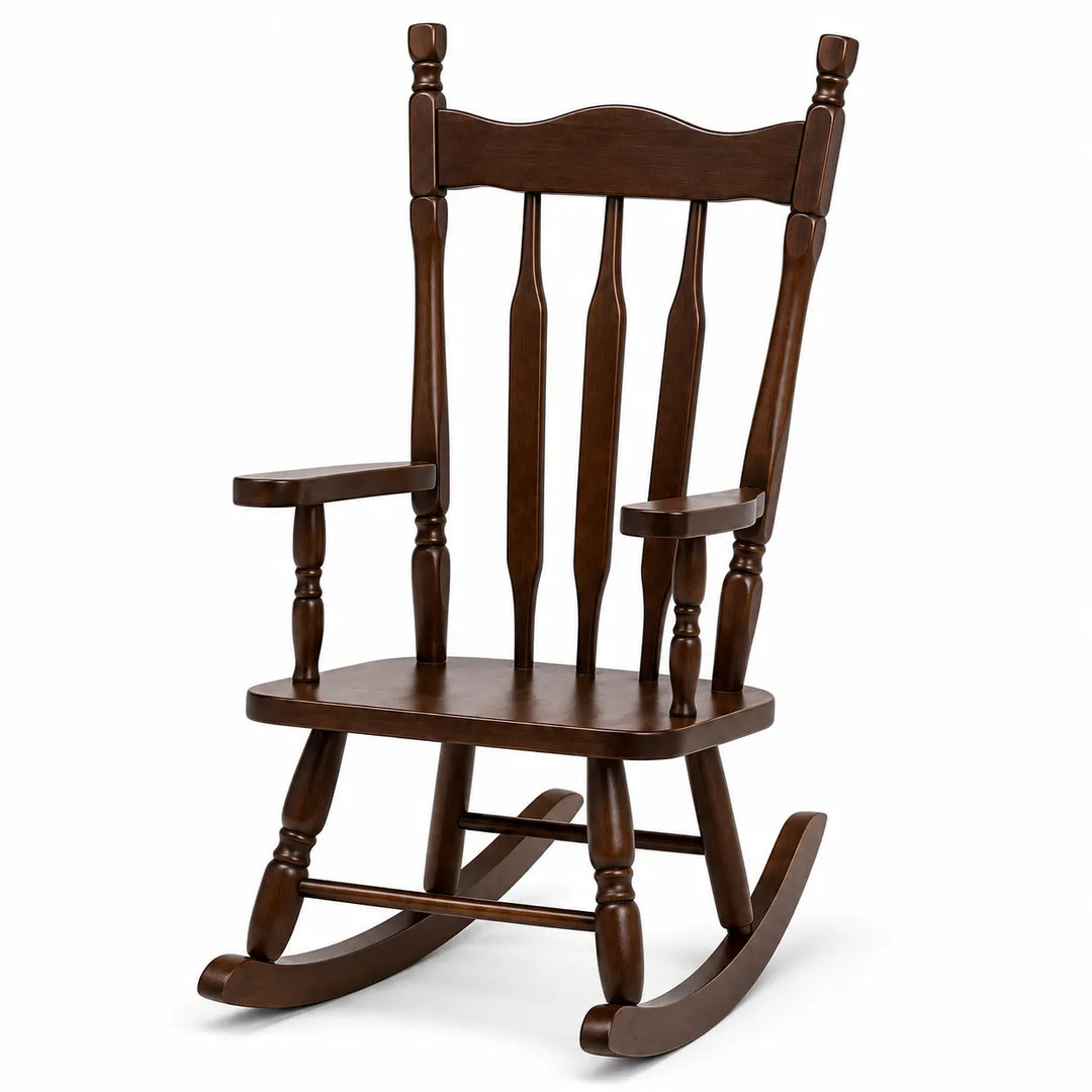Solid wood kids rocking chair on white background - espresso