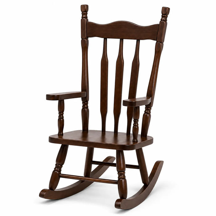 Solid wood kids rocking chair on white background - espresso