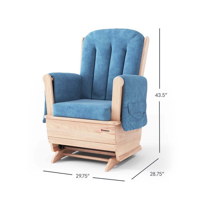Foundations® SafeRocker™ Standard Wooden Glider Rocker with Blue Microfiber Cushions