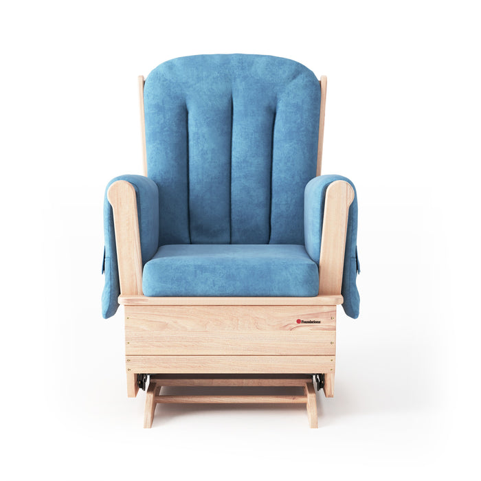 Foundations® SafeRocker™ Standard Wooden Glider Rocker with Blue Microfiber Cushions