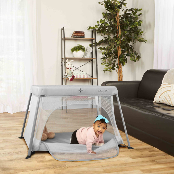 Dream On Me Travel Light Playard Mesh Zipper Door – Grey lifestyle