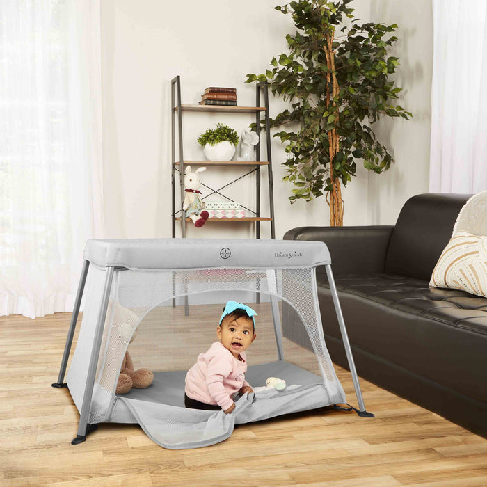 Dream On Me Travel Light Playard Mesh Zipper Door – Grey lifestyle