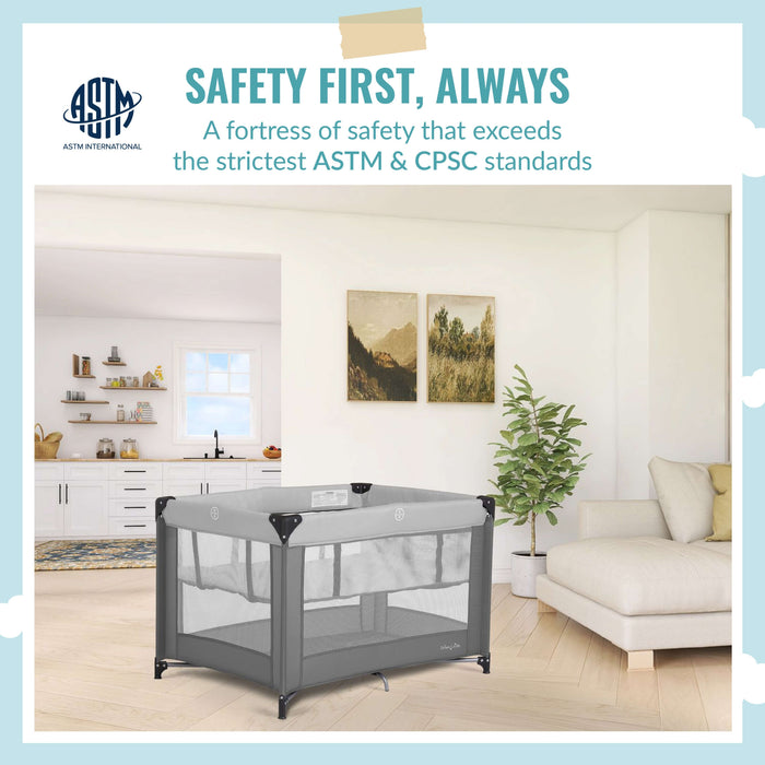 Dream On Me Zazzy Portable Playard With Bassinet – Grey lifestyle