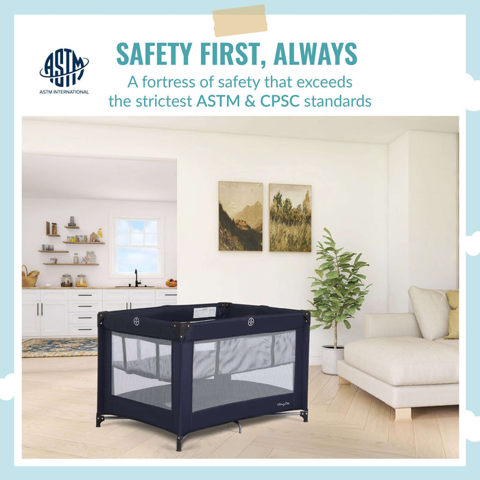 Dream On Me Zazzy Portable Playard With Bassinet – Navy lifestyle