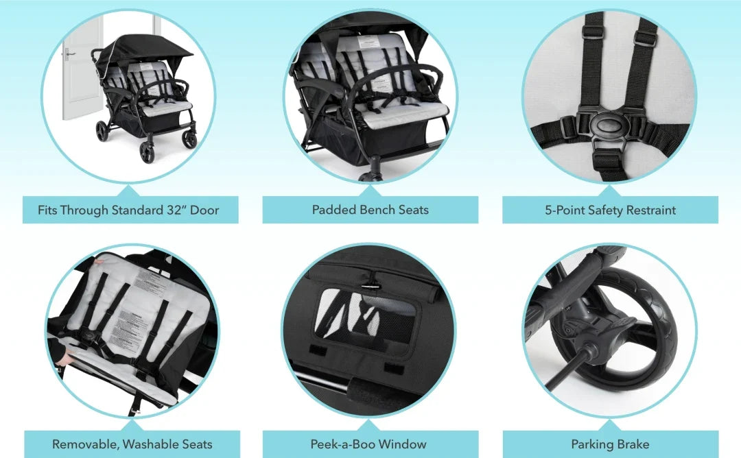 Gaggle Odyssey 4-Seat Quad Stroller by Foundations – Multi-Child Baby Stroller