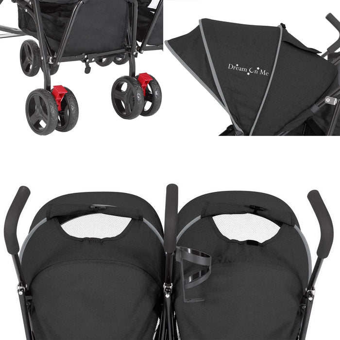 Dream On Me Volgo Twin Umbrella Stroller – Black lifestyle