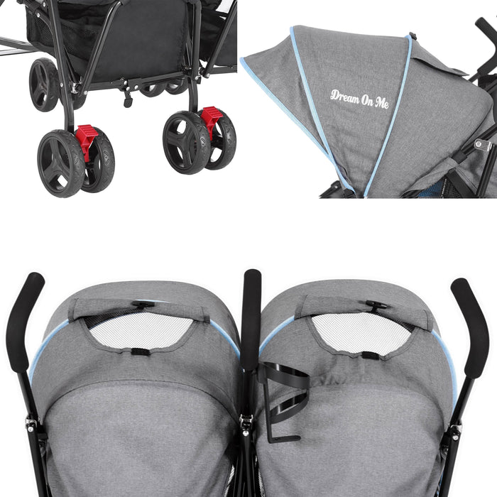 Dream On Me Volgo Twin Umbrella Stroller – Blue & Dark Grey lifestyle