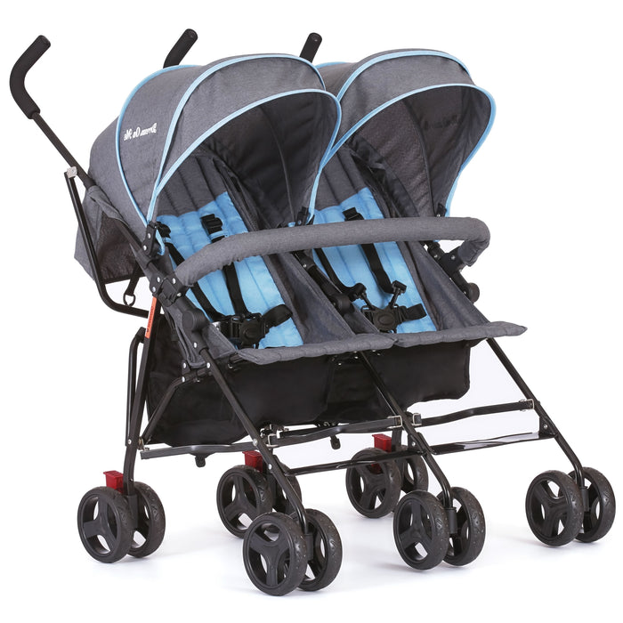 Dream On Me Volgo Twin Umbrella Stroller – Blue & Dark Grey lifestyle