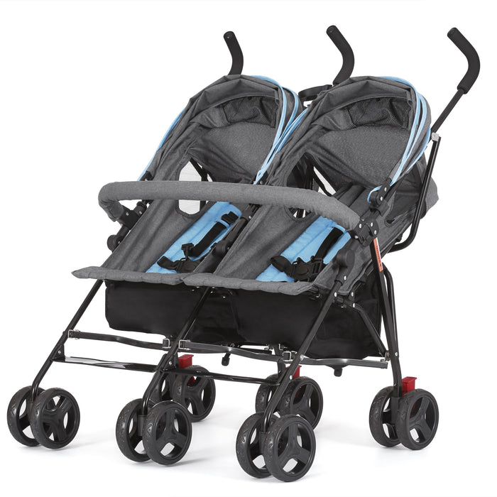 Dream On Me Volgo Twin Umbrella Stroller – Blue & Dark Grey lifestyle