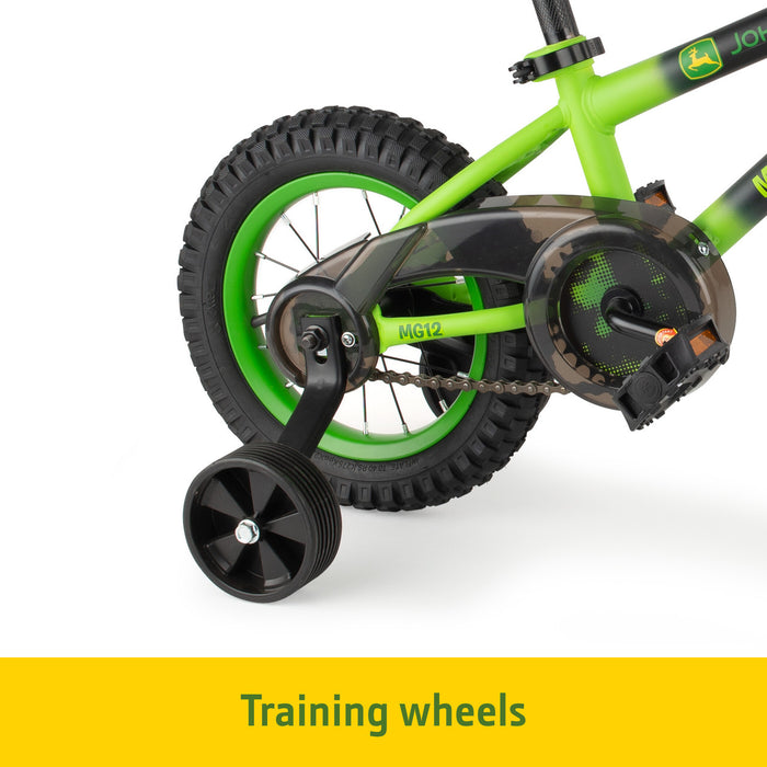 Vélo pour enfant John Deere Mean Green avec roues d'entraînement amovibles – Vélo pour garçon 12 pouces – 3 ans et plus