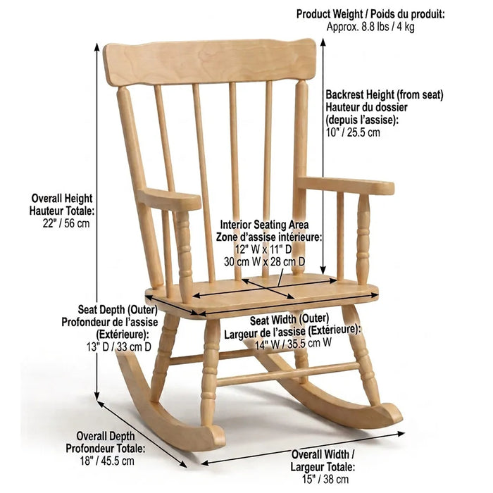 Junior Solid Maple Wood Rocking Chair – Classic Hardwood Child’s Nursery Rocker (Made in Canada) | Goldtex