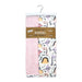 Super Soft Reversible Baby Blanket displayed on a hanger with pink stripes and animal print sides.