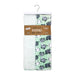 Necessities reversible baby blanket, folded on hanger, mint green with sheep print and white stripes.