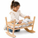 Solid maple wooden doll cradle - little girl laying teddy bear in the cradle