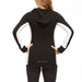 Matletik maternity active hoodie in black and white, shown worn from the back by a woman standing.