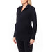 Black maternity zip-up jacket shown on a pregnant model against a white background.