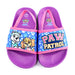 Paw Patrol girls' sandals featuring cartoon characters and paw prints on a white background.