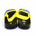 Paw Patrol boys' sandals with yellow straps and cartoon design, shown from the back on a white surface.
