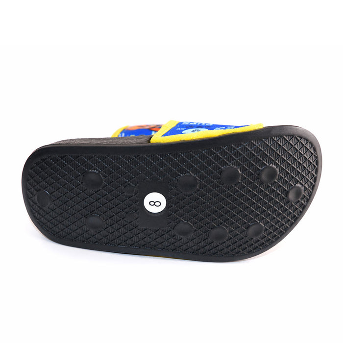 Boys Paw Patrol sandals shown from the bottom displaying the black textured sole and size marking.