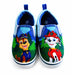 Boys Paw Patrol slip-on canvas shoes with Chase and Marshall characters, shown from above on white background.
