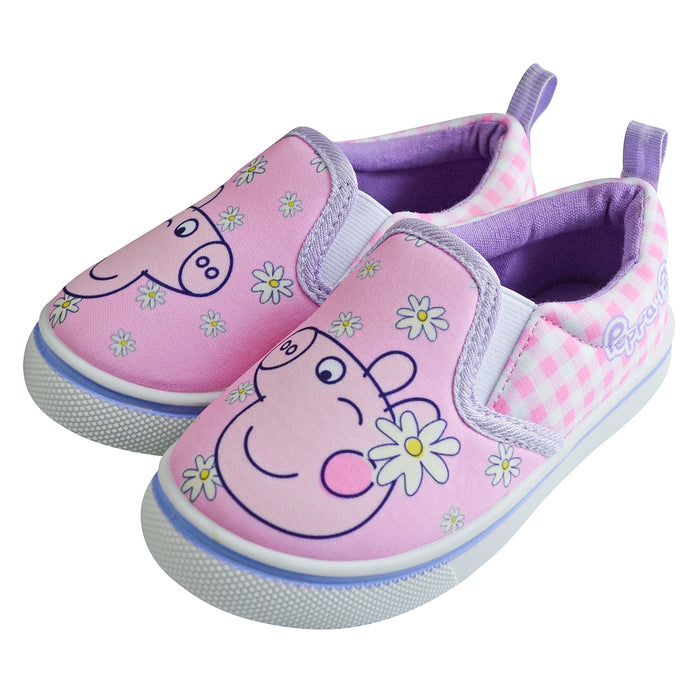 Peppa Pig Girls' Slip-On Canvas Shoes – Pink Gingham – Toddler Sizes 5 to 10