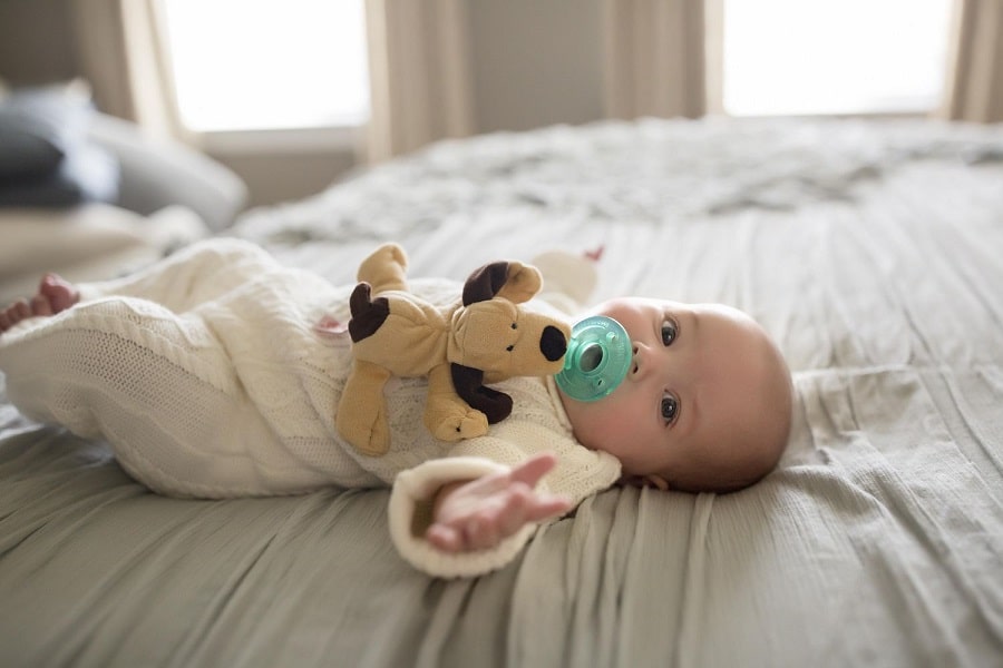 Sucettes pour bébés avec jouet en peluche fixé de WubbaNub