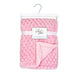Aimer Bébé pink plush baby blanket with diamond pattern, folded on a hanger against a white background.