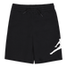 Black kids' athletic shorts with white graphic print on leg, shown flat on a plain background.
