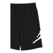 Black kids' shorts with drawstring waist and white athletic figure graphic on the left leg, displayed flat.