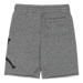 Boys' grey athletic shorts with back pocket and elastic waistband, shown flat from the back.