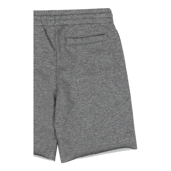 Boys' grey knit shorts with back pocket shown flat against a white background.