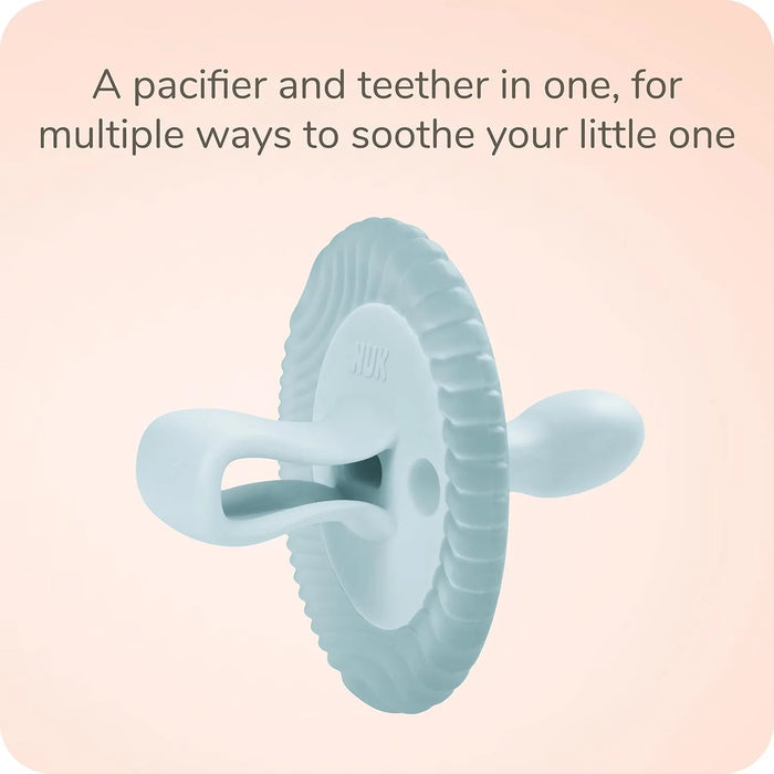 NUK Comfy™ Duet | Sucettes et jouet de dentition 100 % silicone | Orthodontiques | 0 à 12 mois | Paquet de 2