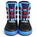 Thomas kids winter boots with red laces and blue accents, shown standing upright, front view.