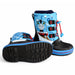 Thomas the Train kids’ winter boots with blue uppers and traction soles, shown on a white background.