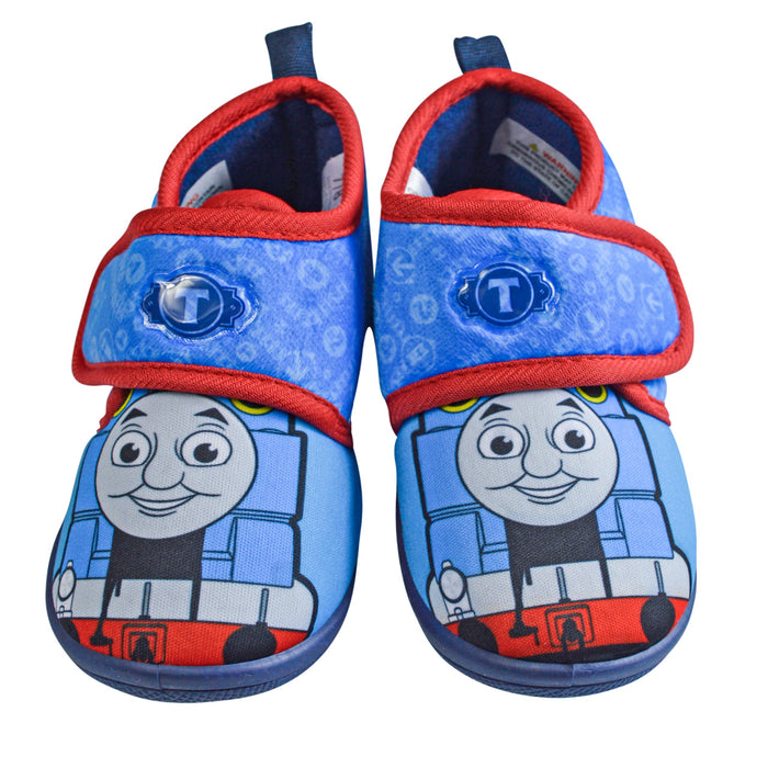 Boys Adorable Thomas the Train Blue & Red Daycare Slippers with Non-Slip Soles – (Sizes 5-12T)